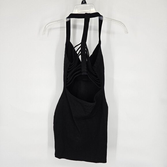 Mini Body Con Dress Extra Small Black Caged Strap Halter Racer Back USA - Picture 6 of 11